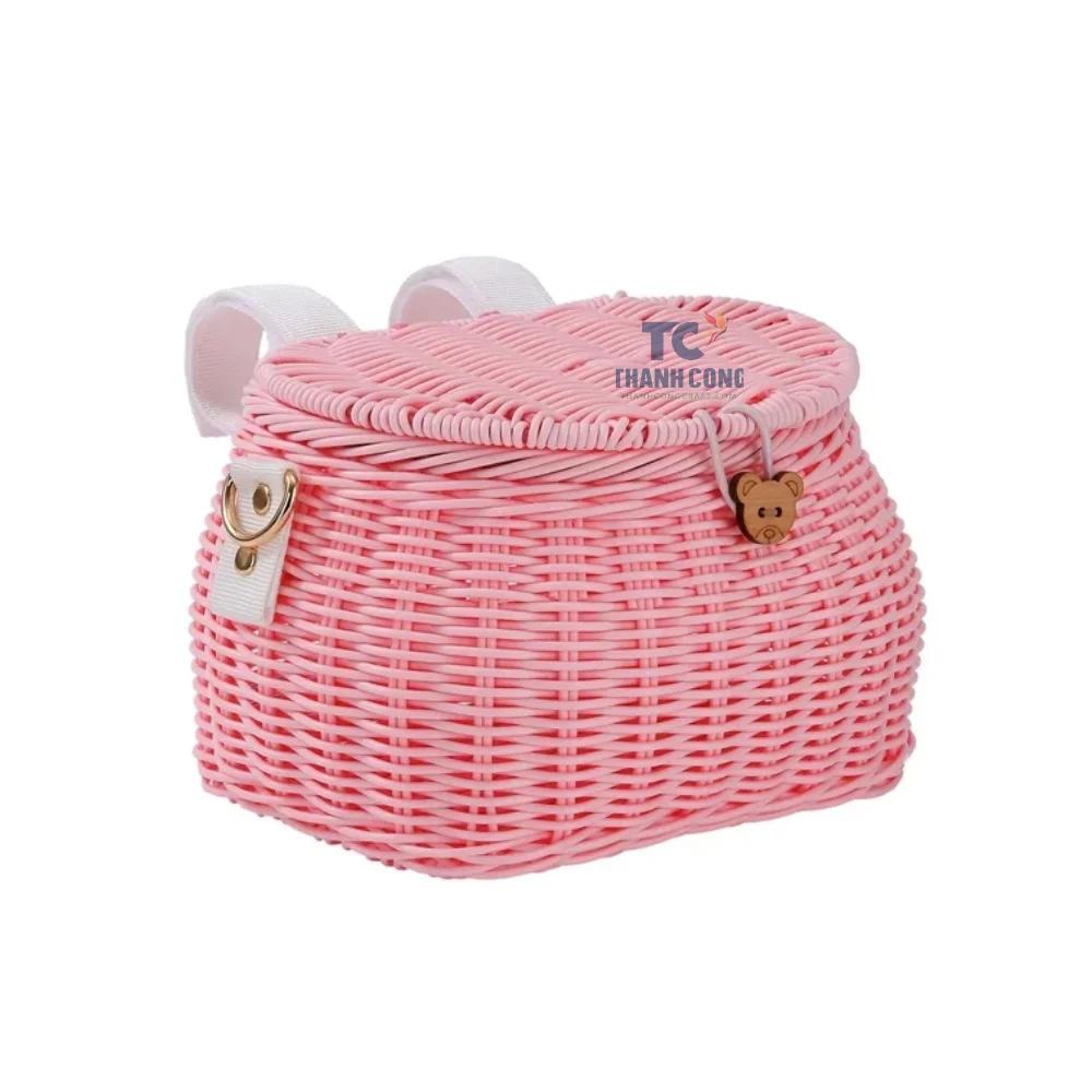 Wholesales Vietnam Colorful Rattan Bag with Leather Handle HandBag for Kids Rattan Shoulder Bag Eco Friendly