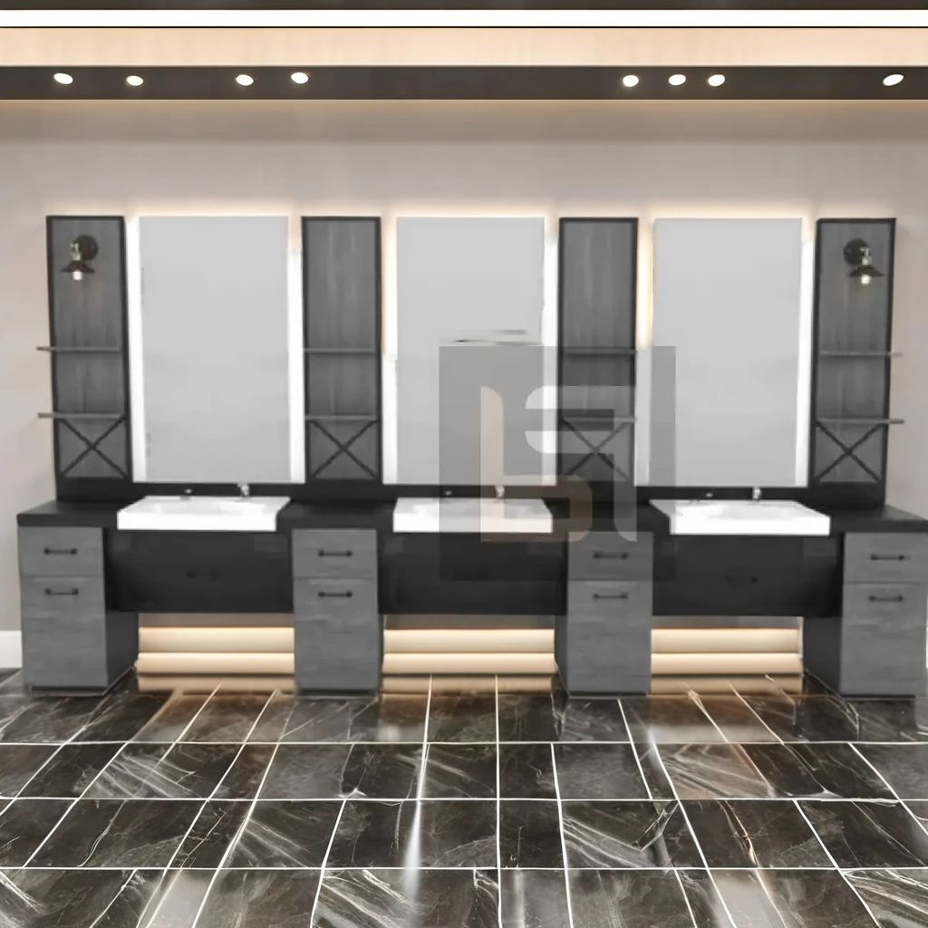 Wholesale Triple Barbers Unit Lacquer Painting Mirror Station Good Quality Salon Furniture Best Design