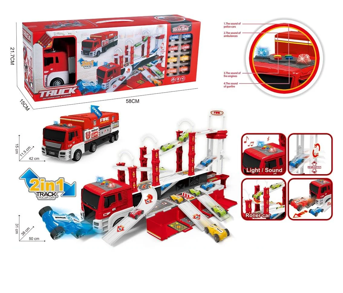 High quality multifunctional deformation friction toy vehicle truck set with light and music