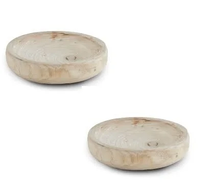 Large carved plates natural reusable polished Set of 4 acacia round wooden brown bowl for condiments