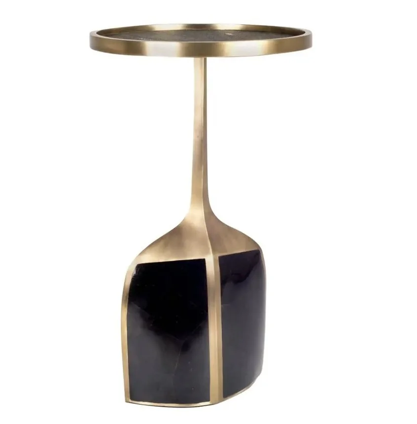 Black Marble With Round Metal Golden Attached Design Side Sofa Coffee Table Home Decor New Design