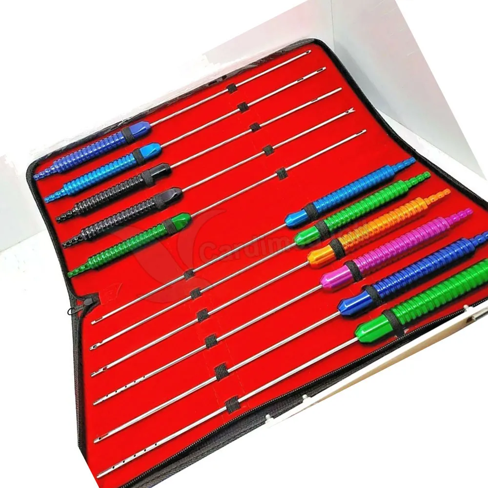 Liposuction Cannula Complete Set Of 10 Pieces Plastic Surgery Cannula With Suction Handle For Sale