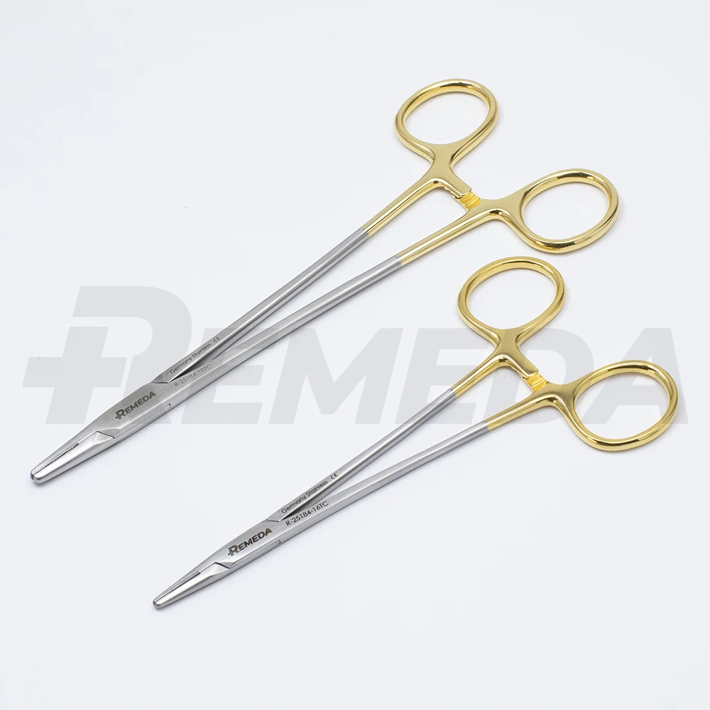 REMEDA Manual Tungsten Carbide Insert Needle Holder 15cm/24cm Stainless Steel Mayo Hegar Model Golden Surgical Instrument Basis