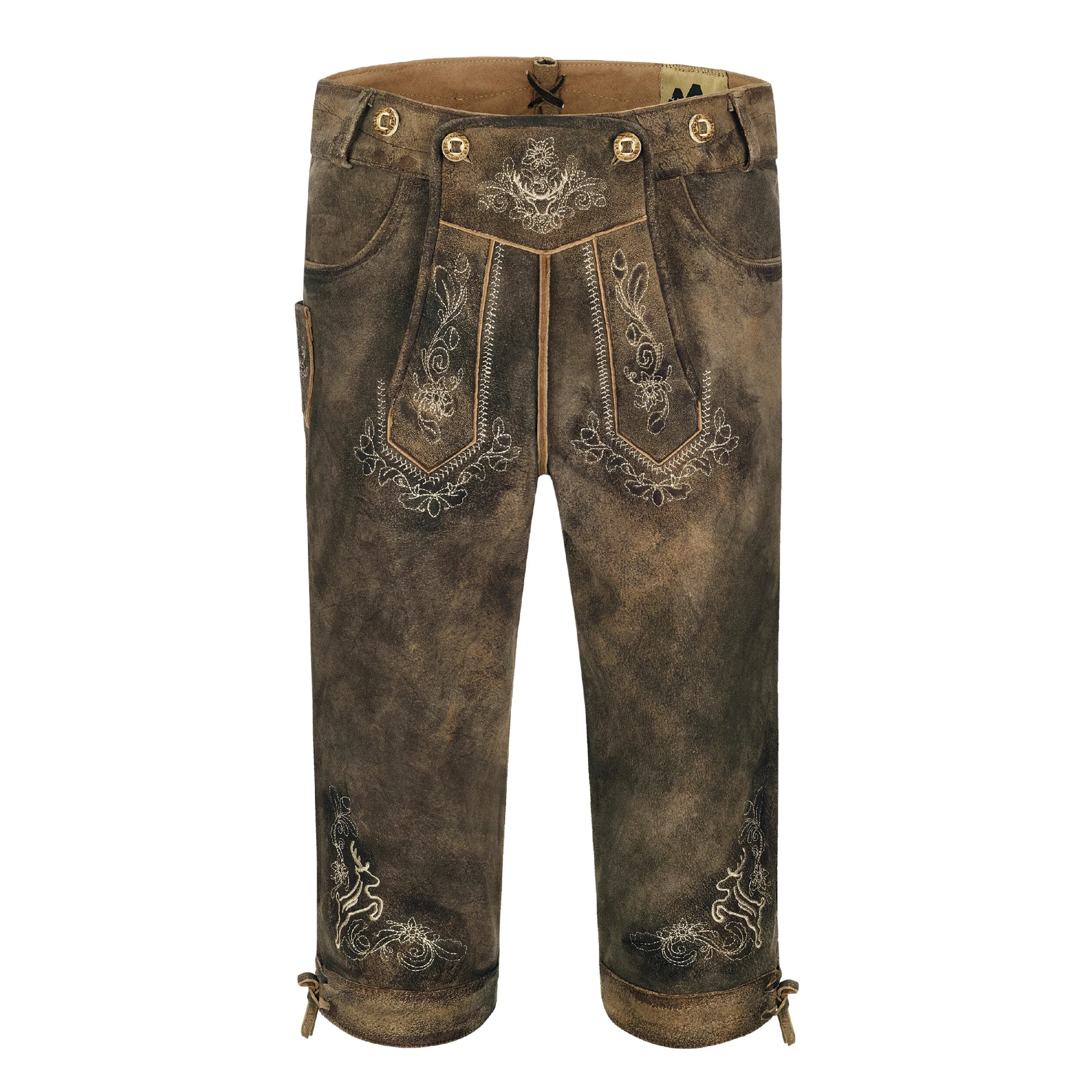 Oktoberfest German Bundhosen High Quality Bavarian Leather Shorts Knee Length Brown Long Lederhosen Trachten Bundhosen