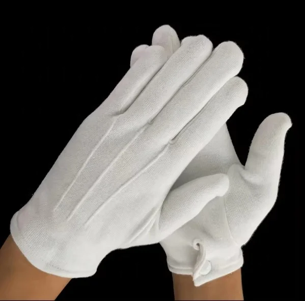 White 100% Cotton Wedding Formal Parade Gloves Warm Button Three Tendons for Ceremonies & Waiter for Winter