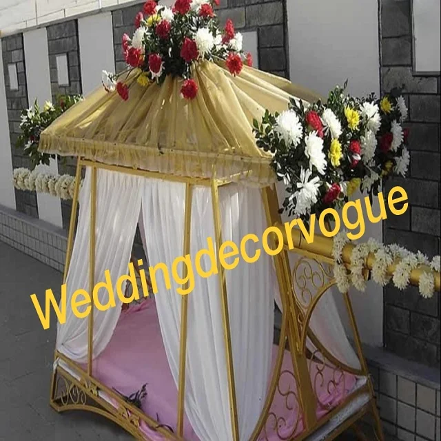 Latest Moroccan Style Bride Entry Palki Wedding Golden Metal Crystal Bridal Doli Beautiful Metal Crystal Moroccan Doli/Palki