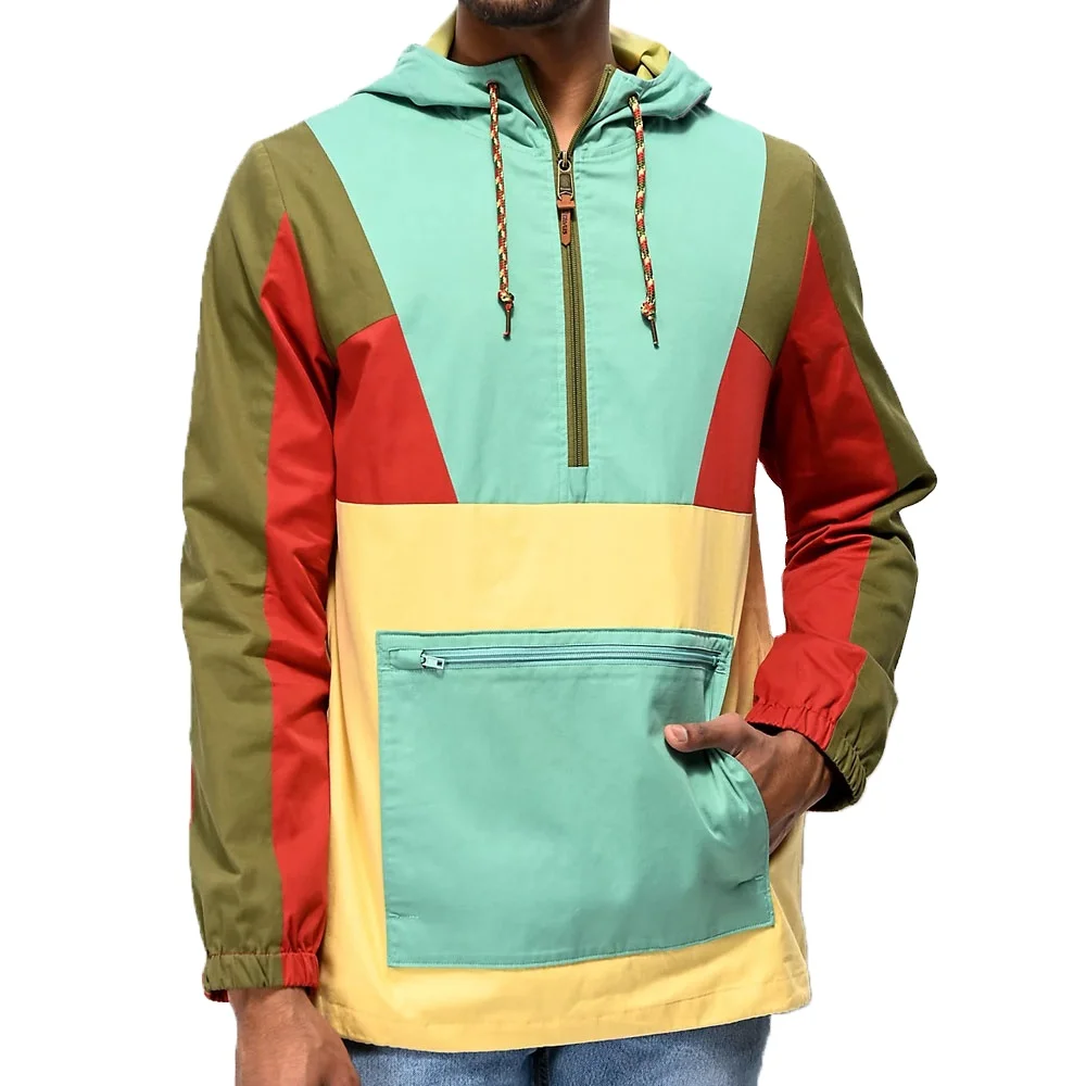 Unique Design High Quality Color Block Anorak Jackets Front Middle Pocket Polyester Windbreaker Jackets BY XAPATA SPORTS