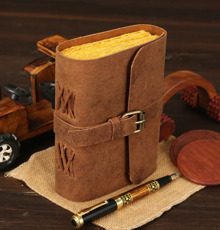 High Quality Custom Leather Diary Butterfly Luna Moth Notebook with Vintage Deckle Edge A5 Size for Gifts Wholesale