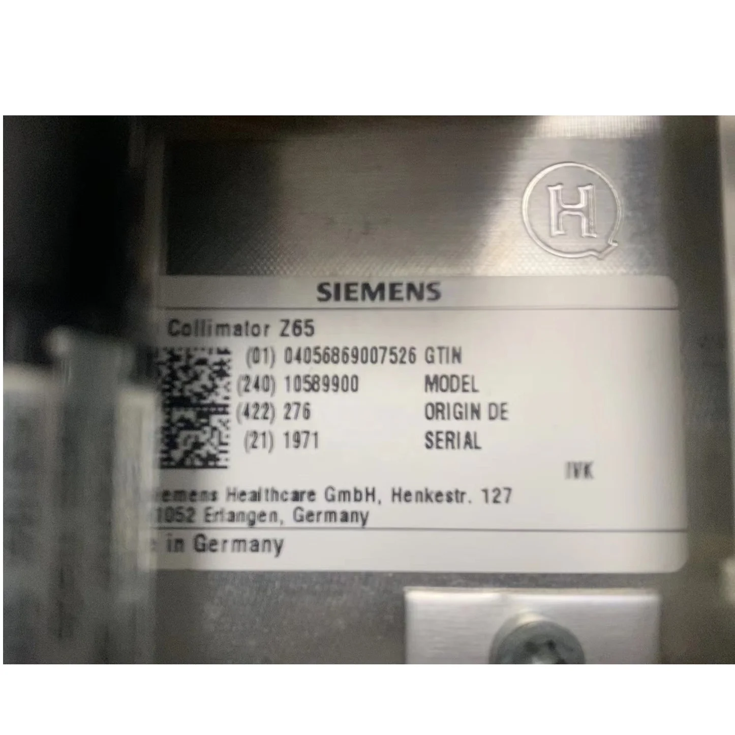 Siemens Tube Collimator Z65 / x-Ray Filter Tco Z65 (Pn: 10589900)