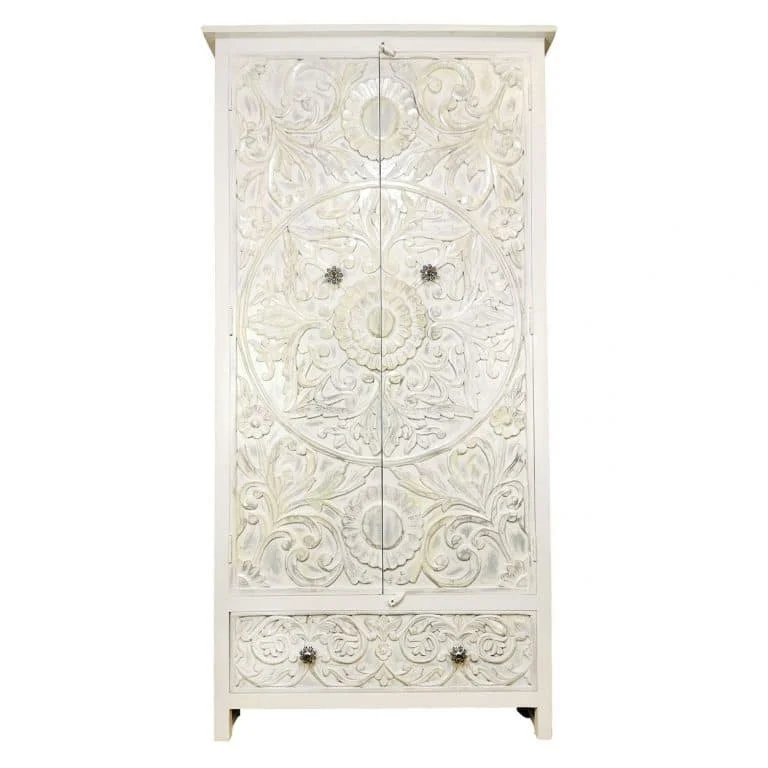 Kusum Art Best Quality Solid White Wooden Furniture Customized Carving Cabinet for Living Room Hall Laundry Best Home Furniture