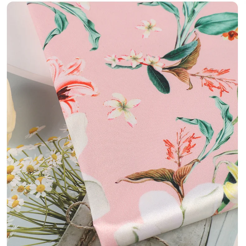 wholesale english tencel white liquid silk ruban 100%polyester digital printed dsatin fabric ribbons with embossed logo for bedd