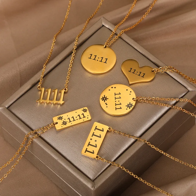 Fashion Square Sign Angel Number 1111 Pendant Necklace Creative Personalized Waterproof Stainless Steel 18k Gold Fashion Jewelry