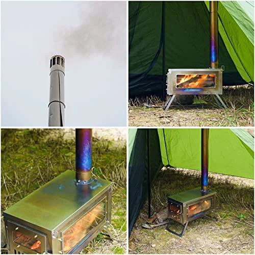Tent Stove Portable Outdoor Foldable Titanium Sliver Pellet Wood Burning Camping Stove With Chimney Pipe