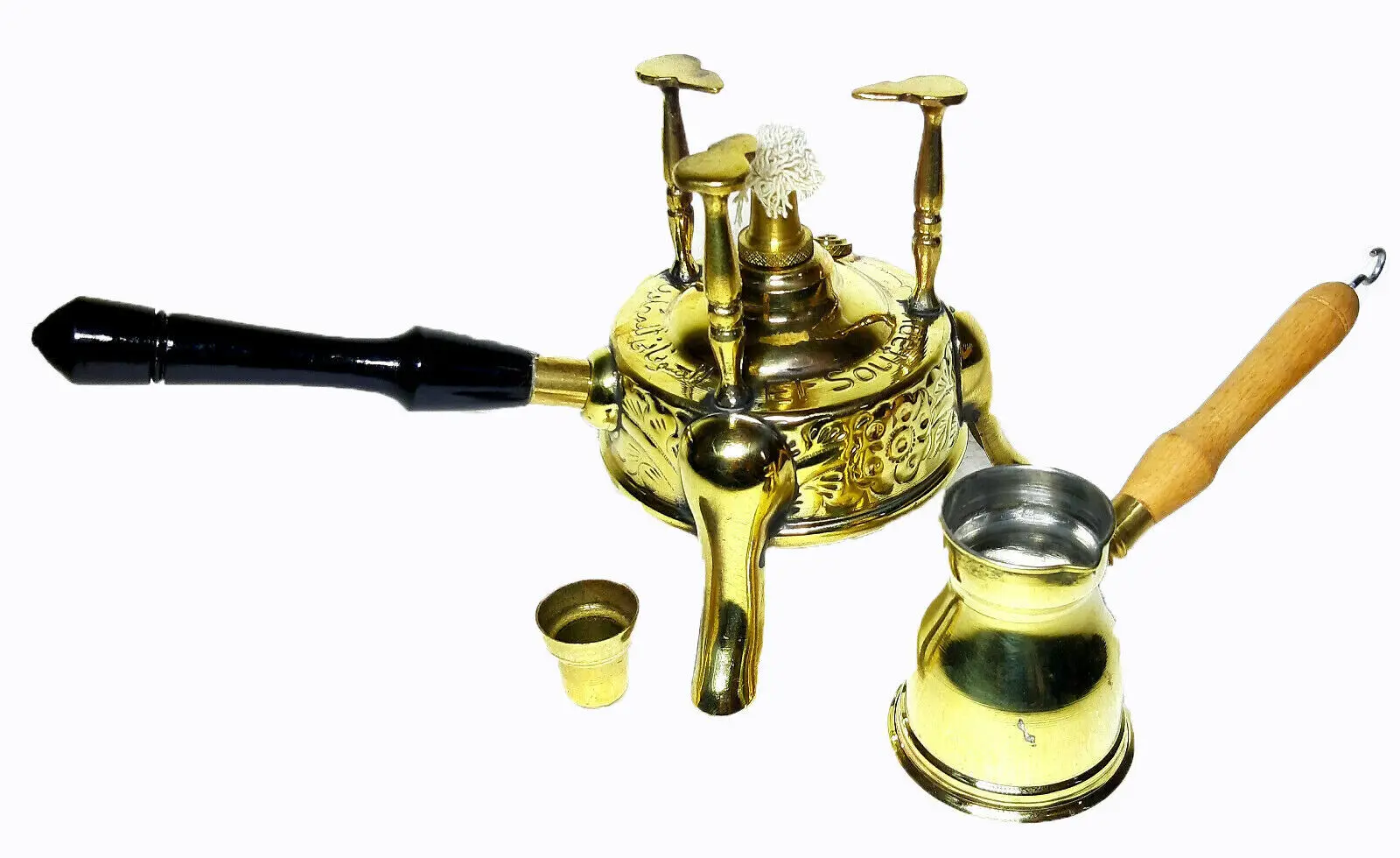 HANDCRAFTED TURKISH COFFEE POT WITH WOODEN POLISHED HANDLE Brass Coffee Pot with Wooden Handle