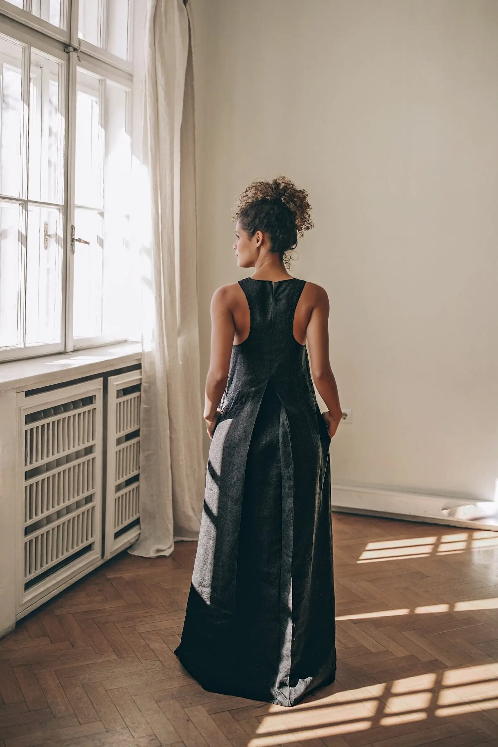 Black Linen Maxi Dress, Summer Boho Linen Dress for Women, Linen Kaftan Dress, Linen Sundress, Long Dress, Plus Size Clothing