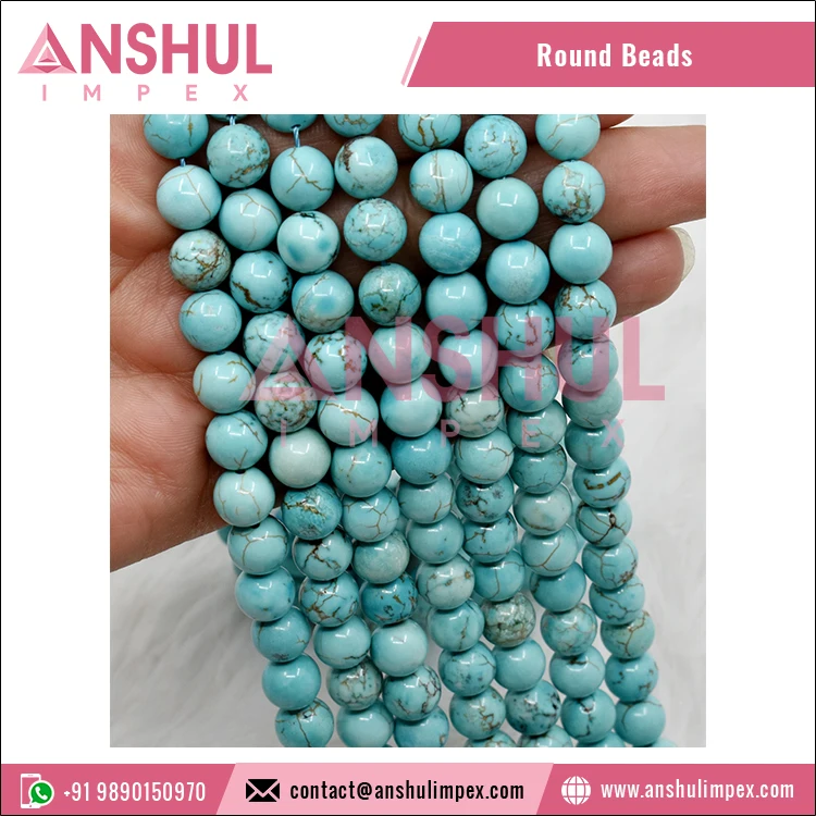 Elegant Turquoise Howlite Healing Gemstone Loose Round Beads Sd Sttrands 10MM Rounone Beads for Jewelry, Necklace Making