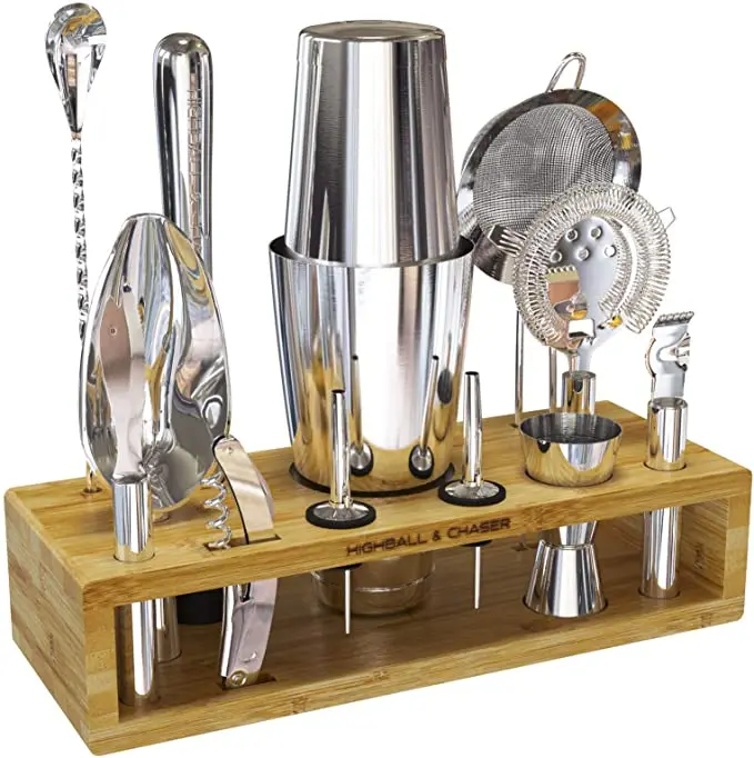 Professional Bar Ware 10pcs Tools Bartender Kit Accessories Tool Set Drink Mixing Wooden Recipes