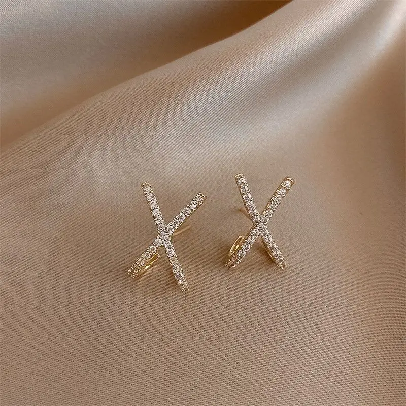 Simple Personalized 14K White Gold Plated Silver plated Jewelry  Round cut Stud Cross Earrings for Women