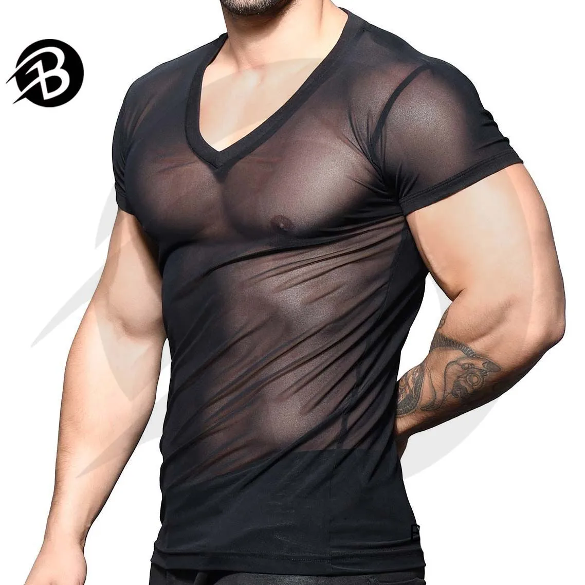 Custom See-Through Men Sexy T Shirt Mesh Short Sleeve Sexy / Sheer Mesh Men Shirt For Party / transparent shirts