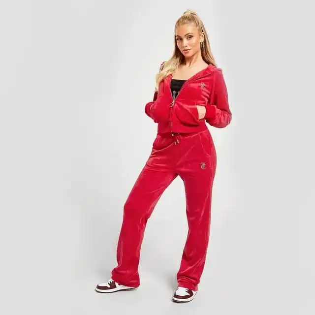 Black Sweatsuit Velvet Design Velvet Tracksuit Two Piece Jacket Pants Set Women Velour Tracksuit High Quality Rhinestone Woman