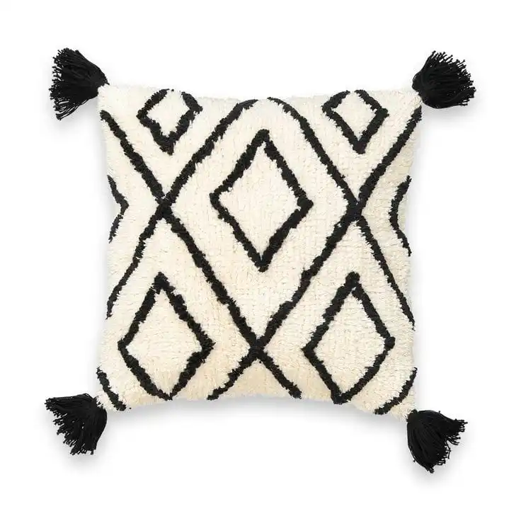 Beautiful Multicolor Geometric Design Cotton Tassels Handwoven Bedroom Pillow Cushion Cases Bed Sofa Home Decoration-Online Shop