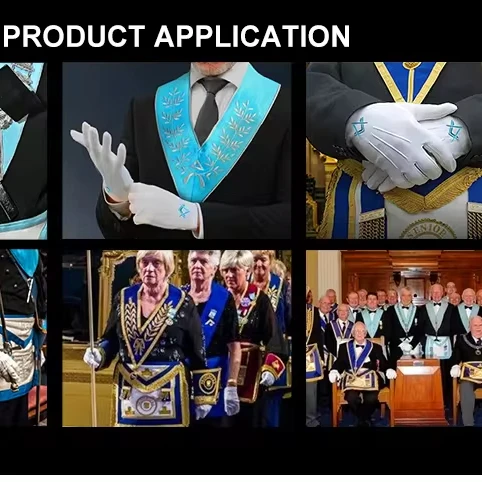 Customized High Quality Breathable Church Regalia White Cotton Embroidery Freemason Masonic Gloves