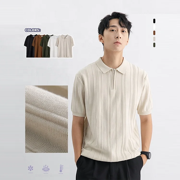 Luxury quality ice feel breathable buttonless zipper reverse collar t shirt knitted sweater golf polo shirt men polo customized