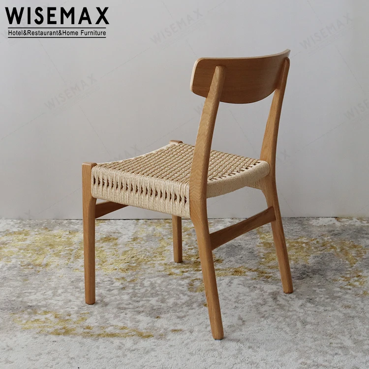 WISEMAX FURNITURE Solid Ash Wood Rattan Dining Chair Classic Design Armless Woven Rope Sillas for Sale