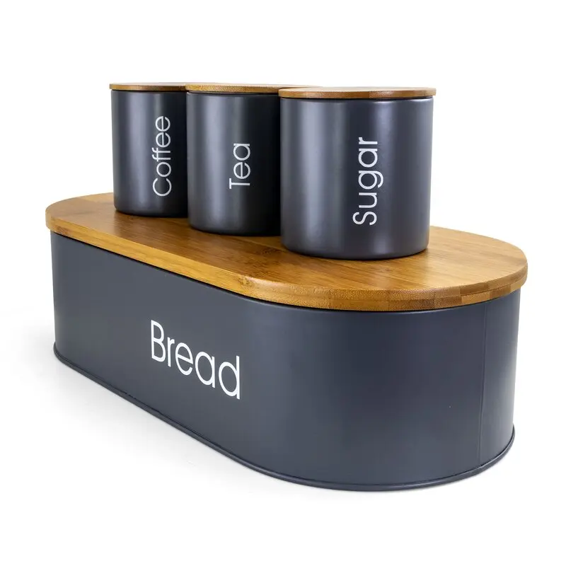 4 Piece Tin Counter Storage 4 Piece Set of Coffee Tea & Sugar Kitchen Canisters & Jars Bulk Quantity Direct Factory Price 2023
