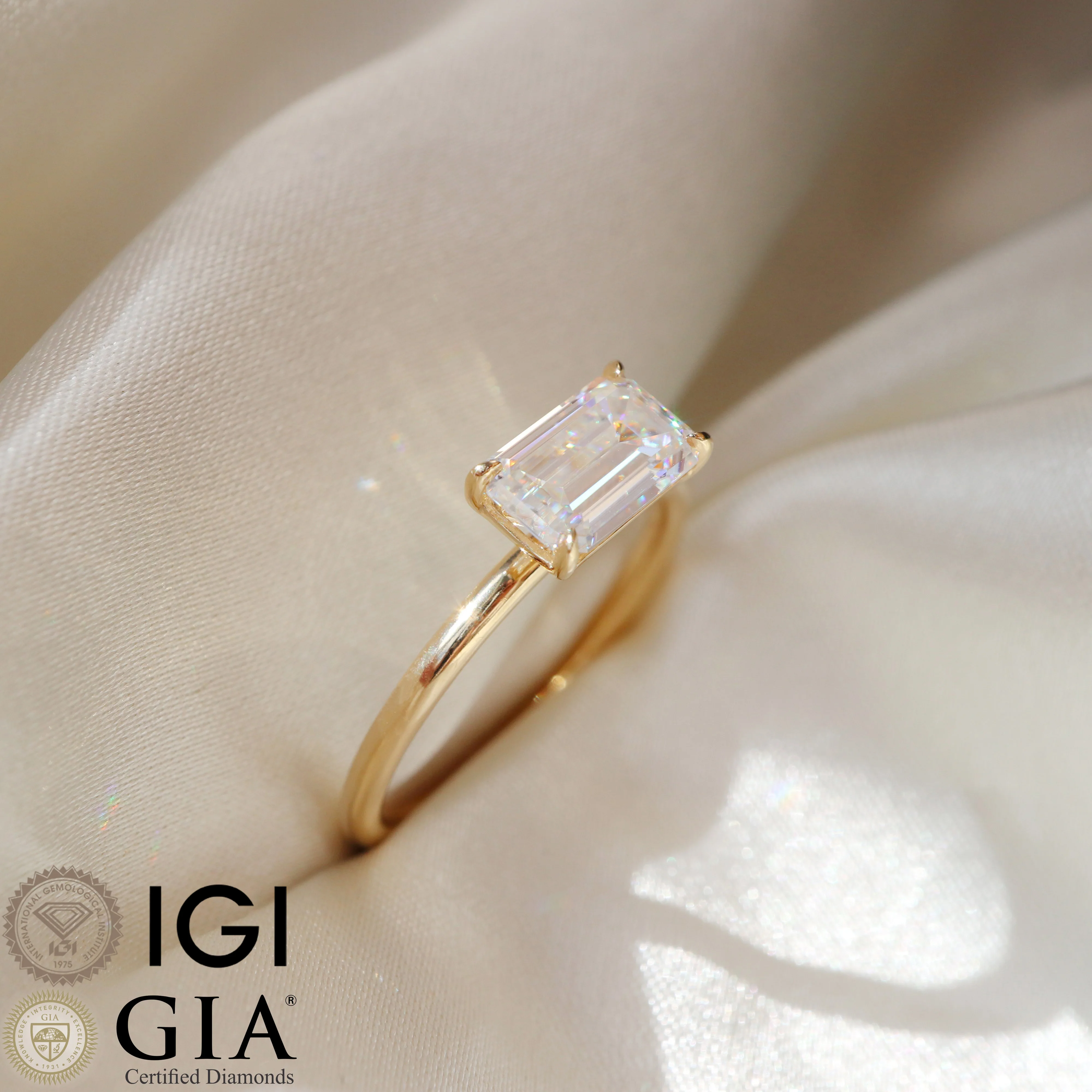 IGI GIA Certified HPHT CVD VVS Lab Grown Emerald Cut Wholesale Diamond 3CT 5CT 14K 18K Solid Gold Jewelry Engagement Ring Women