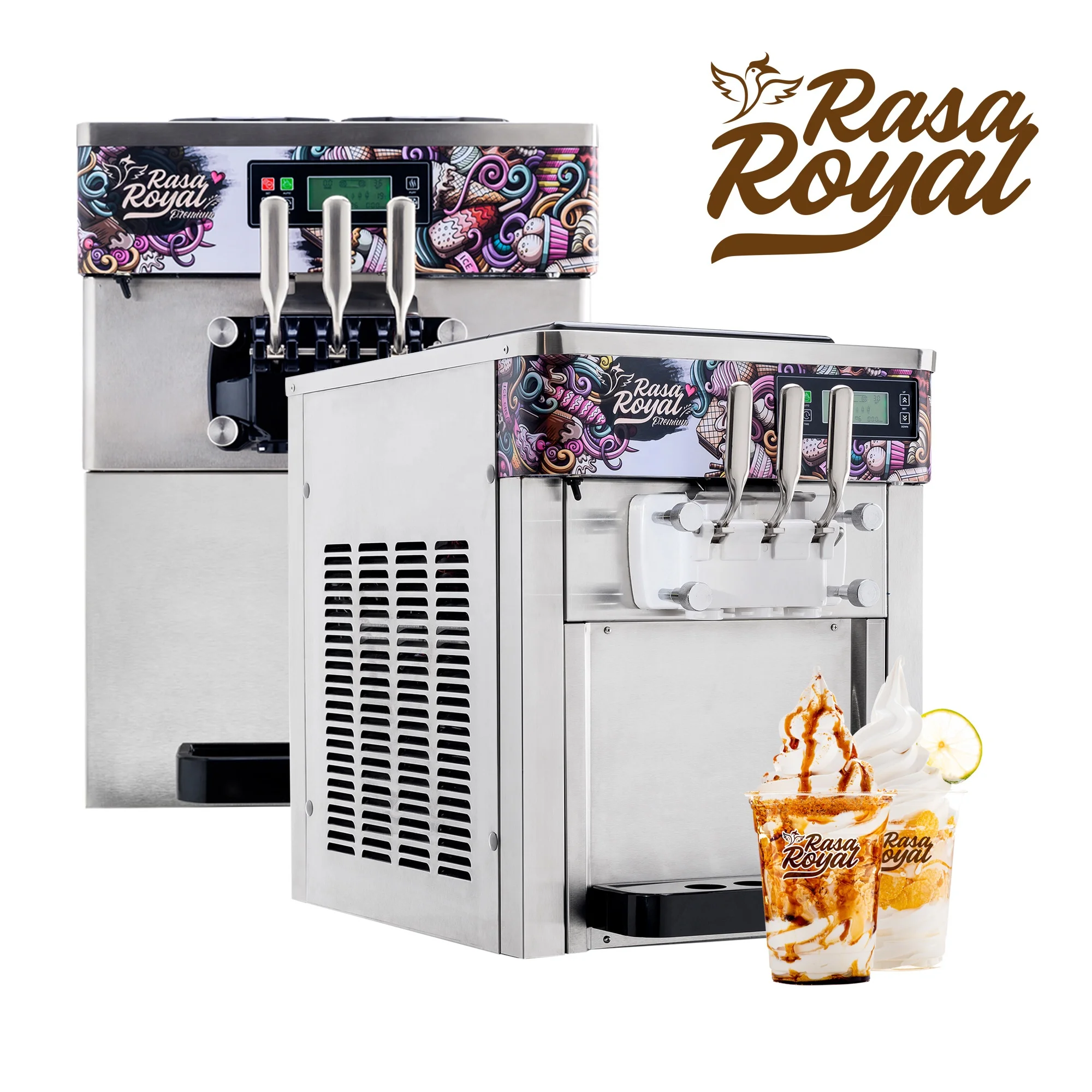 Rasa Royal Premium Ice Cream Soft Serve Countertop Machine for Commercial Use, Two Flavor, Digital Control, Twin Twist, Pump