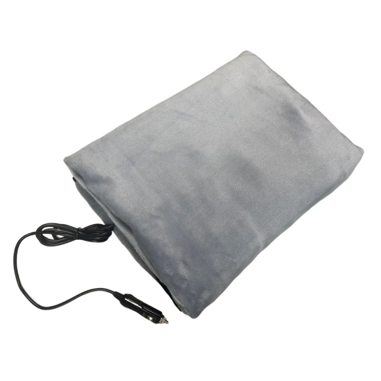 Custom Cozy Flannel 12V Electric Heated Car Blanket Travel Throw With Cigarette Connector For Cold Weather