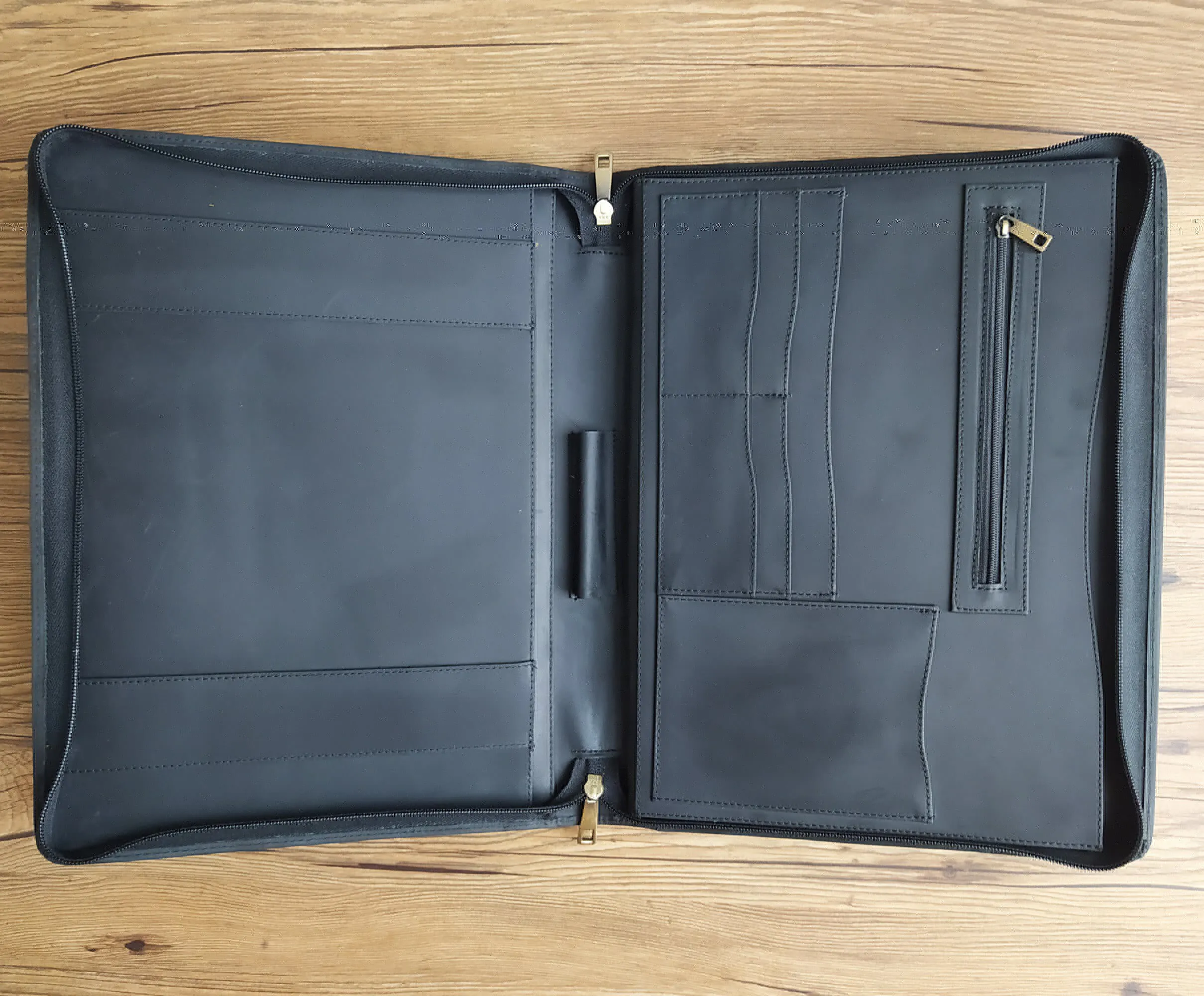 Crazy Personalised Office Zipper Case Notebook Storage Leather Portfolio Organiser Custom Logo Leatherette Portfolio LAP-0010