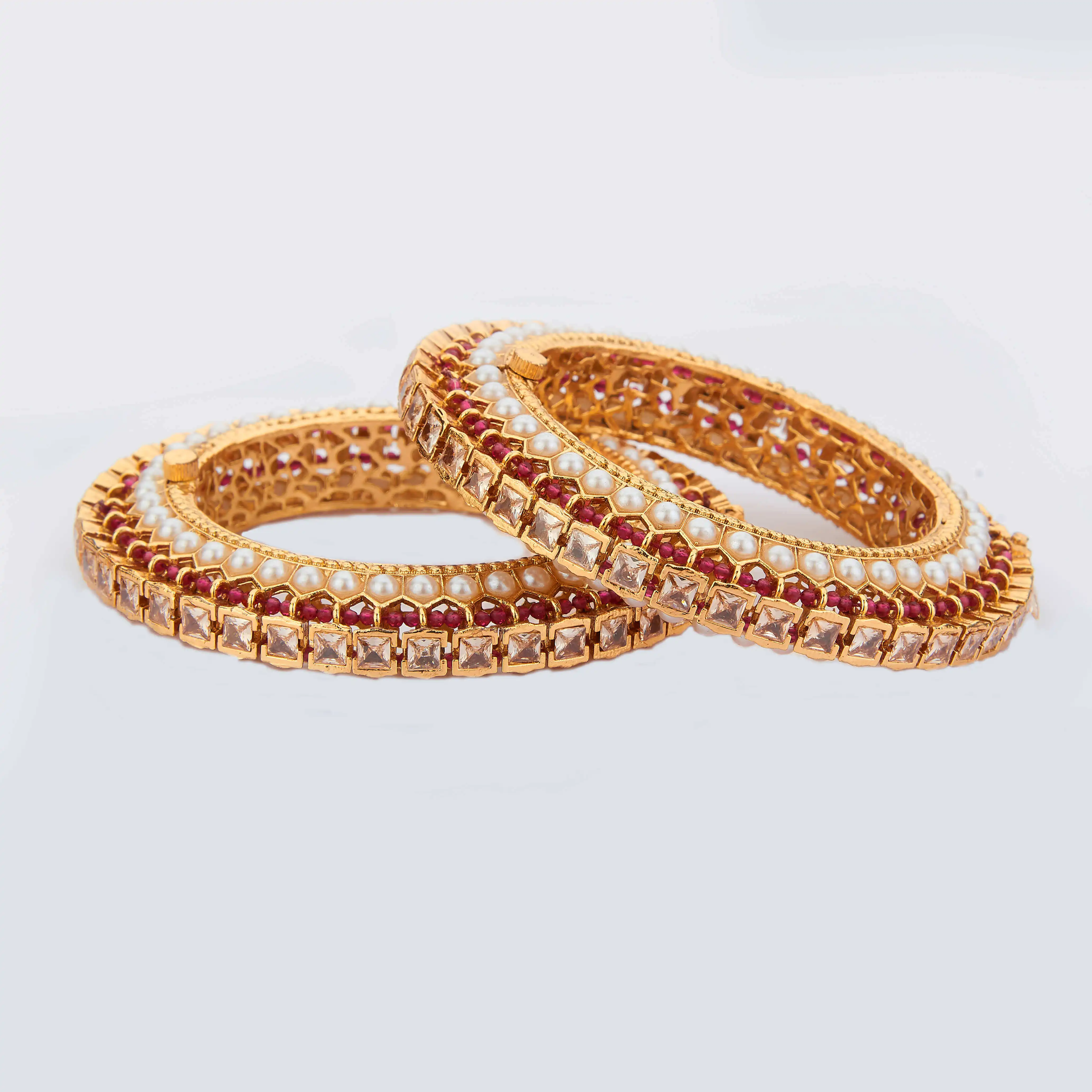 Buy handmade export quality artificial designer antique gold plated peal bangles U62733 for womens