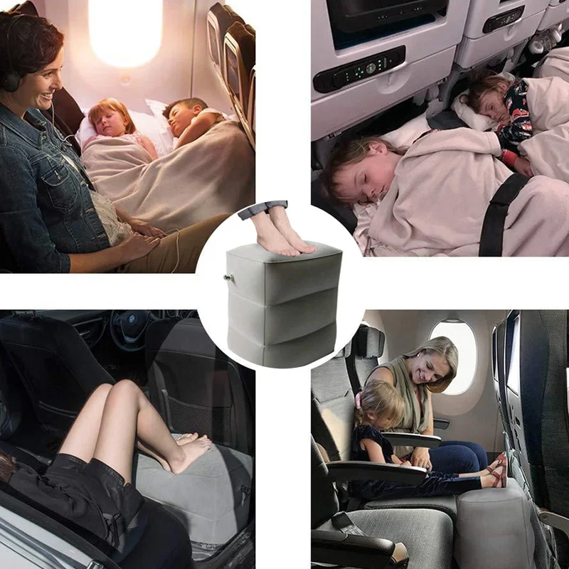 PVC flocking Height Adjustable inflated footrest cushion Office Home Airplane footrest