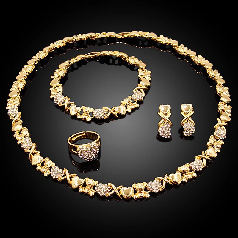 Zhuerrui Xo новый дизайн 18 K позолоченный Американский бриллиантовый набор ювелирных изделий большой медведь Тедди I Love You Hug and Kiss комплект ожерелья X0033