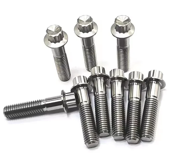 Split Rim Bolts Titanium 12 Point Flange Head Split Rim Bolt GR5 M7 M8 Titanium for BBS Bihexagon Flange Inch,metric Newfuture