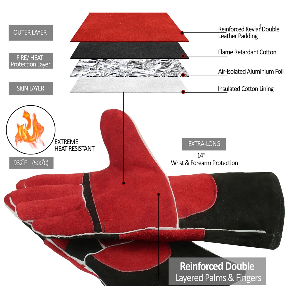High Quality Breathable Fire-Resistant Leather Gloves for Daily Safety Work Welding Mittens