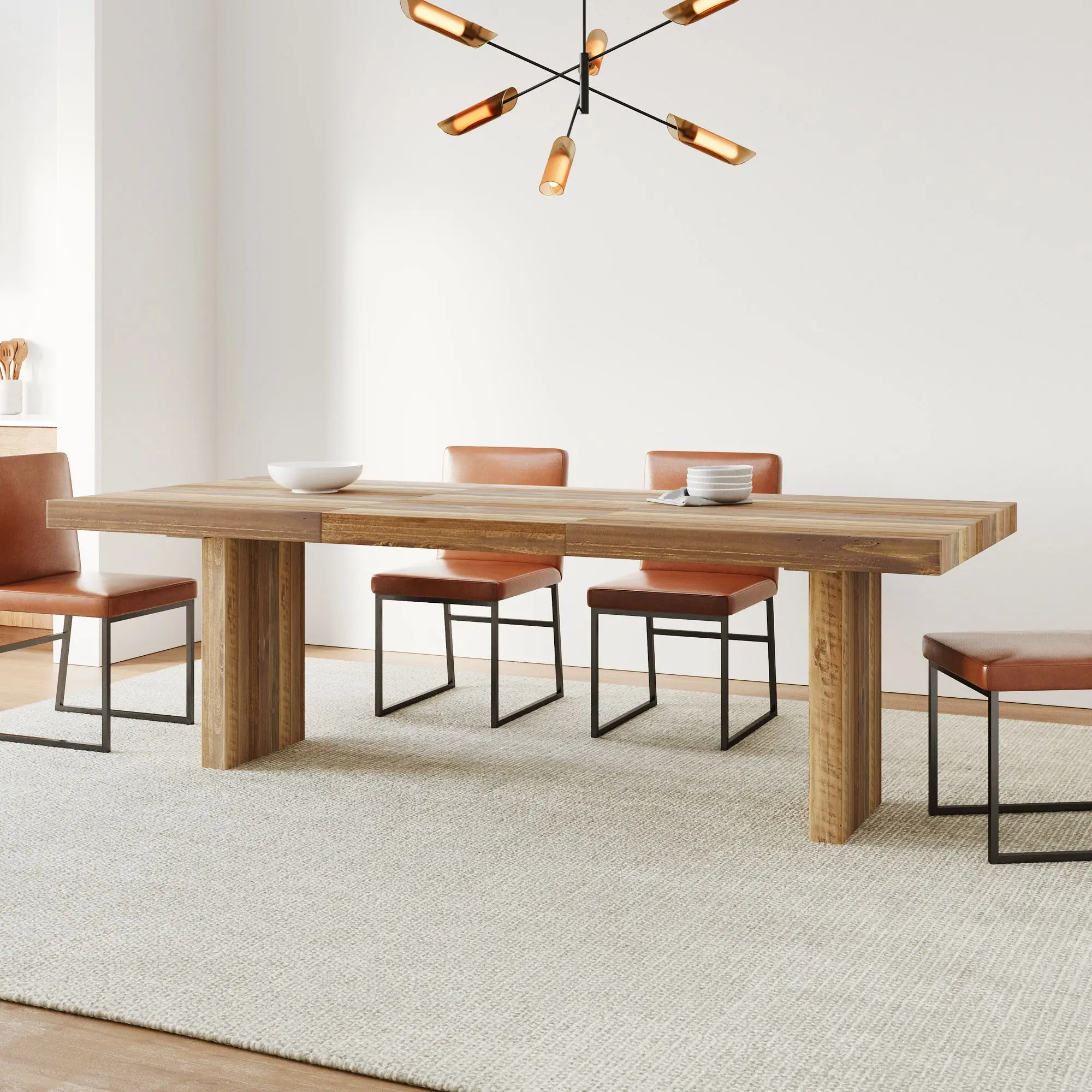 Reclaimed Dining Table Solid Wood Material Rustic Finish Recycled Dining Table Modern Style Dining Table