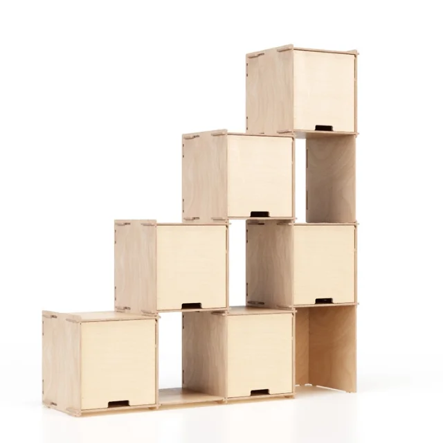 Artisanal Bookcases Customizable 145x161cm Interlocking Modular Wood Wall Shelf for Books