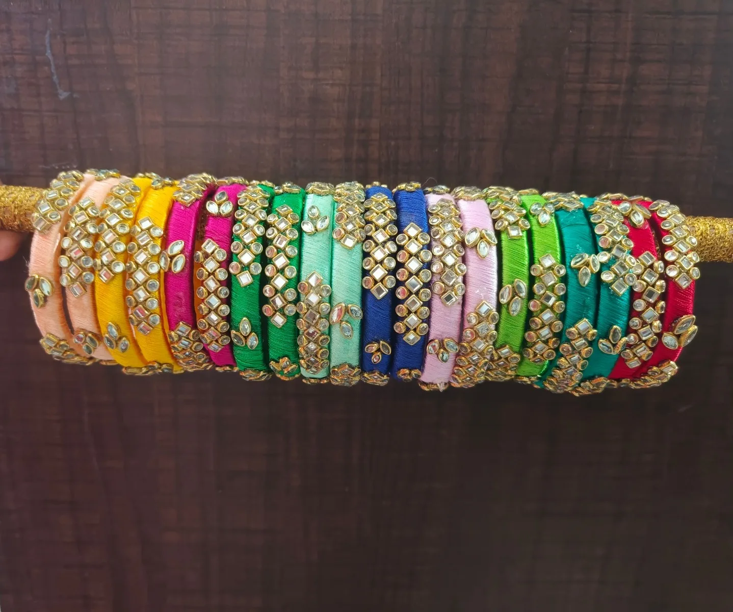 Colourful Silk Thread Stone Bangles Bollywood Style Wedding Gift Bulk Party Favor Fancy Indian/Pakistani Bridal Fashion Jewelry