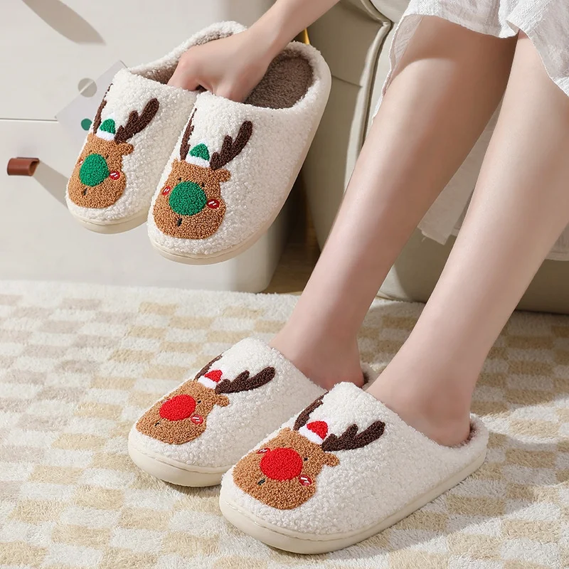 2023 Christmas Indoor Gifts Slipper for Women Men Indoor Outdoor Platform Winter White Fluffy Slipper
