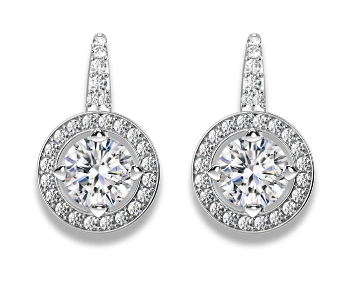 Lab Grown Diamond Round Brilliant Cut Drop 18 k White Gold Drop Earrings Polished Diamond At Best Price From India