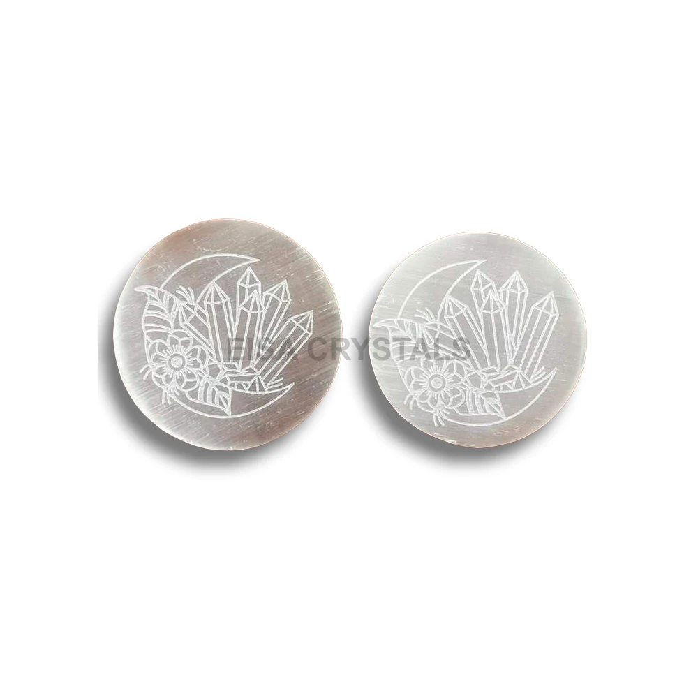 Wholesale Carved Natural Selenite Crystal Charging Plate India Sacred Geometry Energy Power Grid Pendulum Pattern Agate Type
