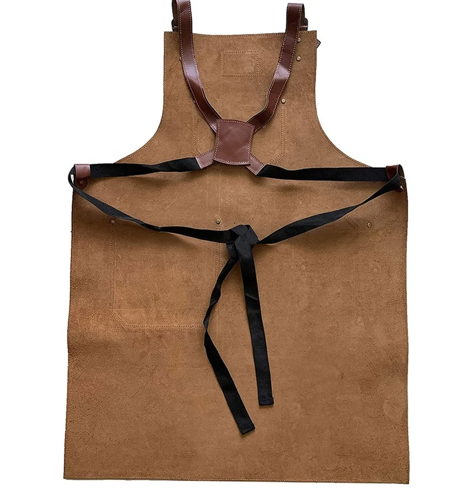 Factory Price Original Leather Barber Apron with Pocket Thick Adjustable Straps for Welding and Woodworking for BBQ Grill