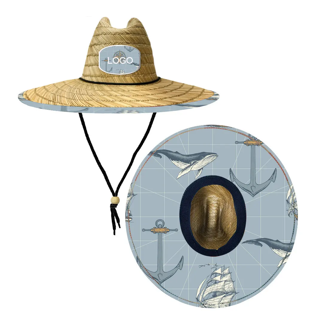 handwork colorful cheap beach straw hats custom UV sun vintage  lifeguard straw hat for menn