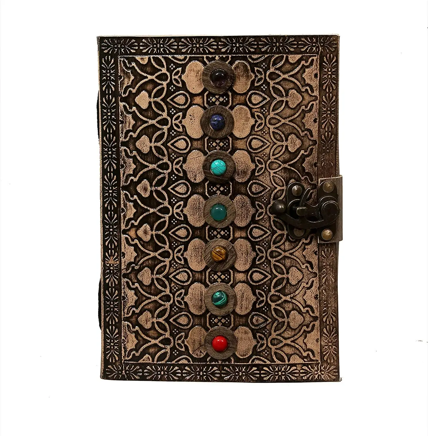 Seven Stone genuine Leather Embossed blank note book Journal sketch book with Latch Closure for gift him or her