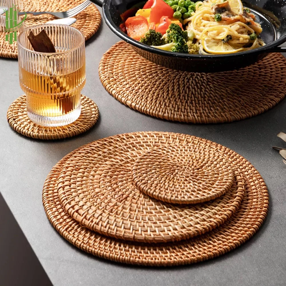 DINING ROOM SETS rattan coaster for drink coffee tea plates cups & saucers set round woven placemat classic furniture gifts
