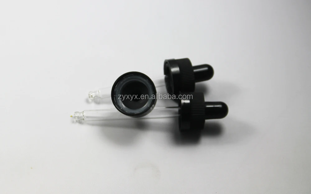 Factory OEM 28/410 Ribbed closure plastic dropper cap Straight Tip 2ml clear glass dropper black cap Pipette with large diameter