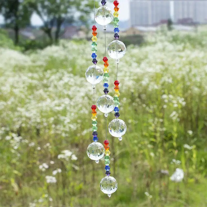 Hanging Rainbow Maker Life Tree Ornament Crystal Suncatcher Balls Pendant For Home Garden Indoor Outdoor Decoration